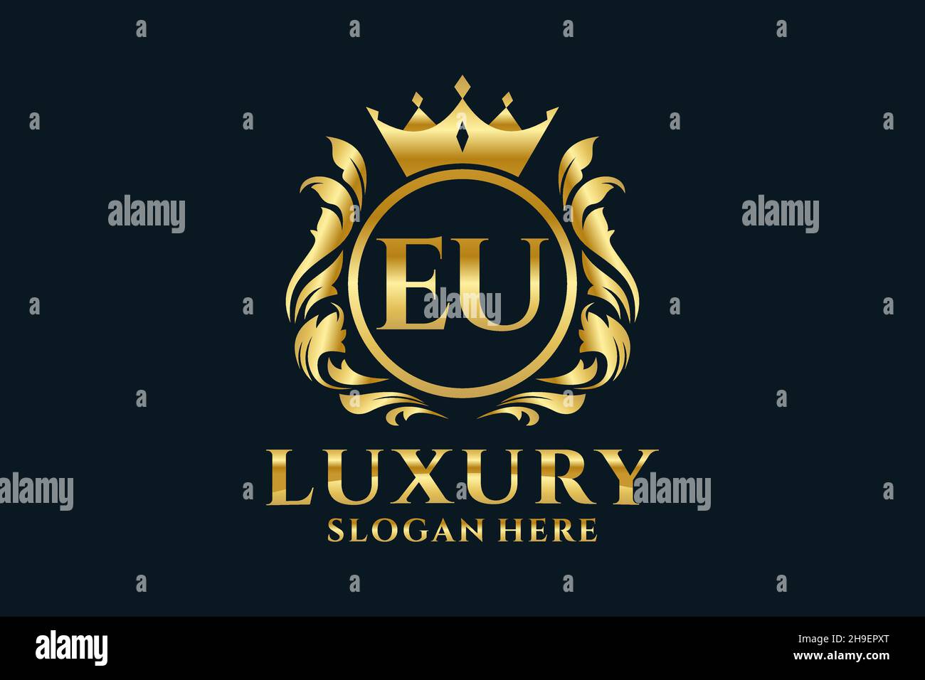 EU Letter Royal Luxury Logo template in vector art for luxurious branding projects and other vector illustration. Stock Vector