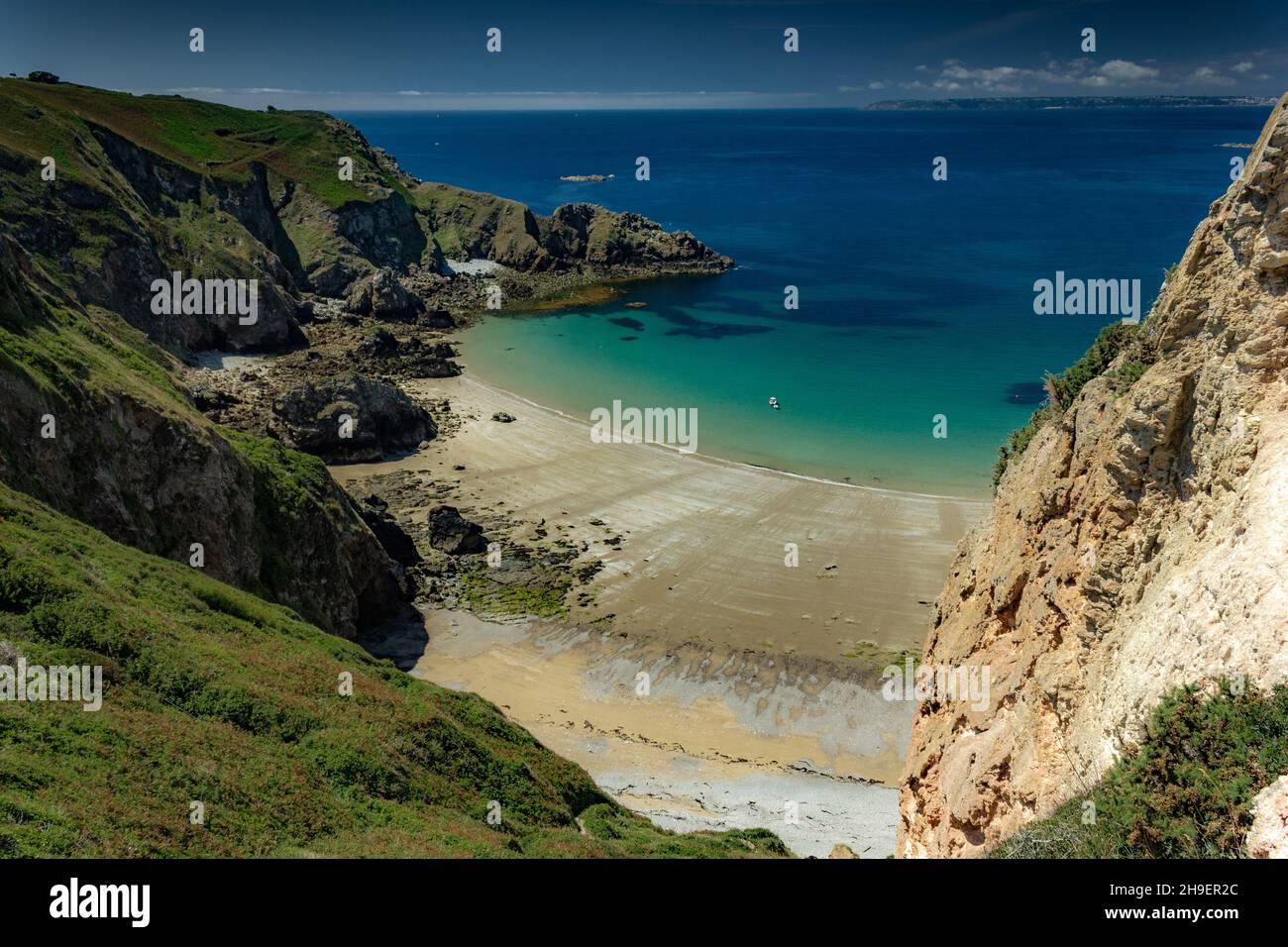 The Channel Islands of Jersey, Guernsey and Sark in summer with sun ...
