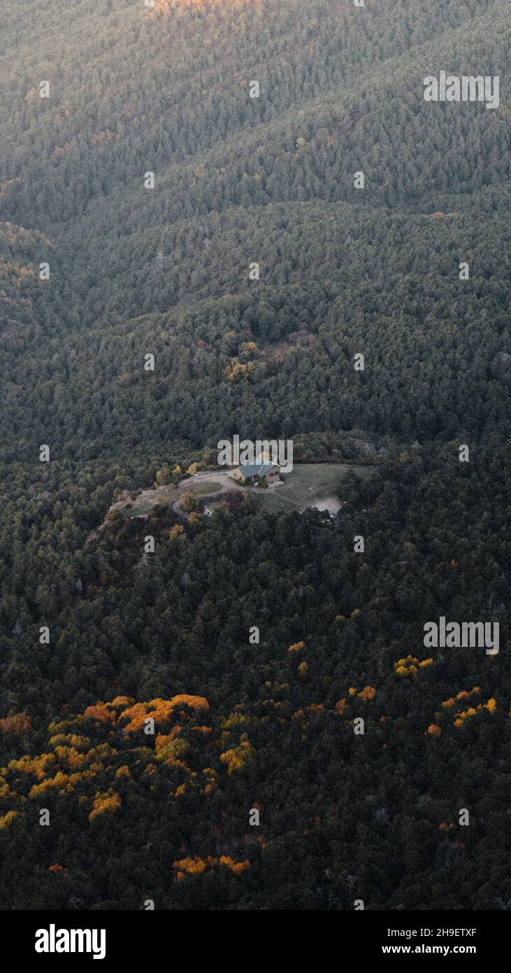 Vertical shot of a cottage surrounded by lush green forest Stock Photo ...