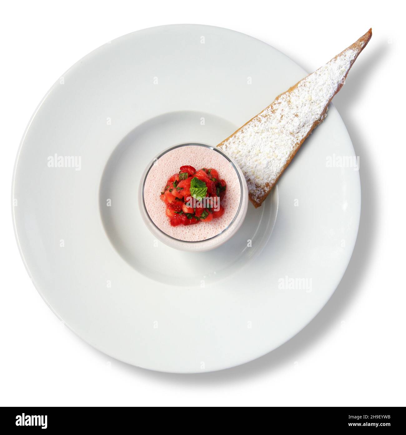 Strawberry mouse on a plate with sugar wafer Stock Photo