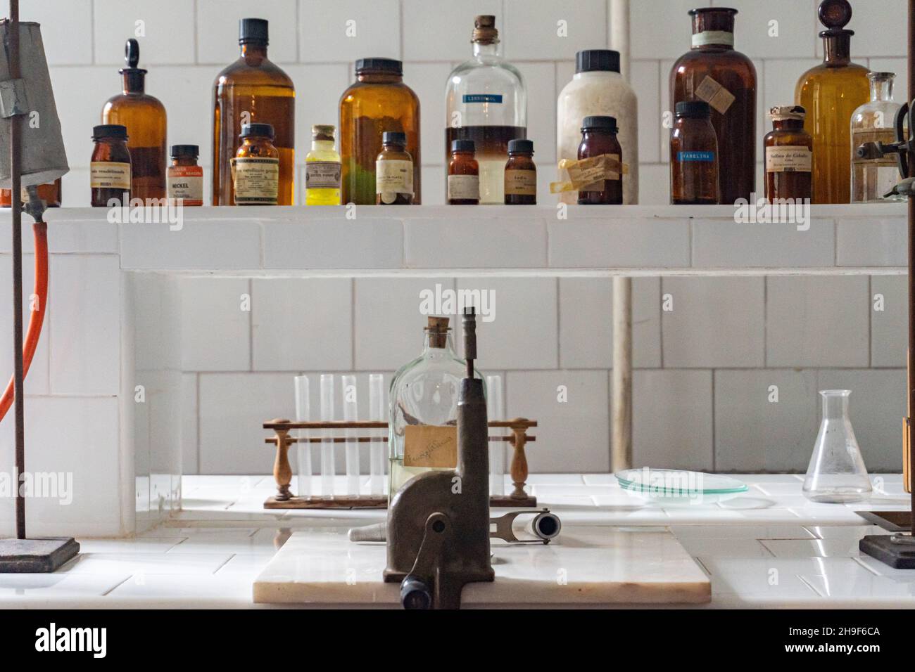 Chemicalbacteriological laboratory with a variety of bottles and