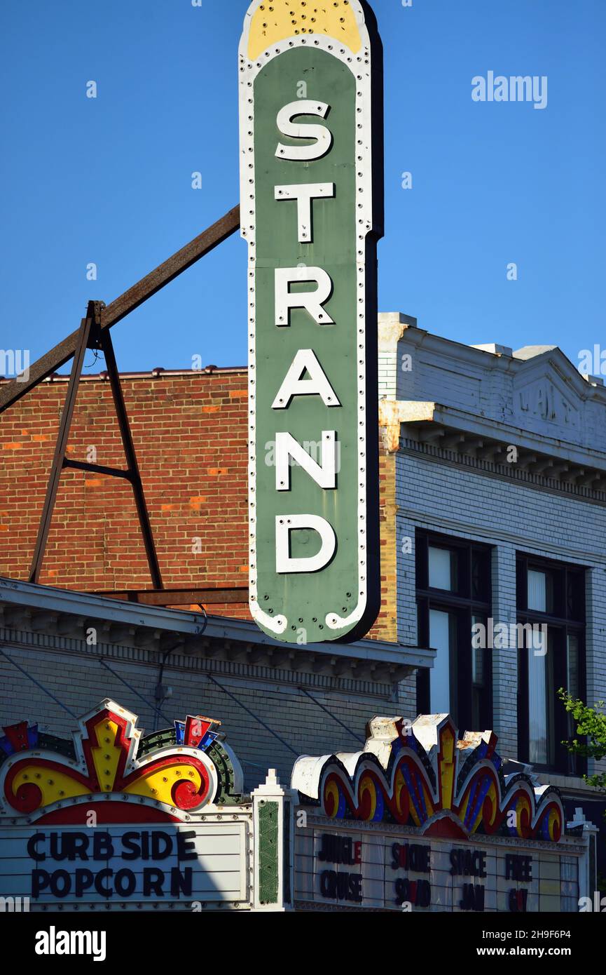 Sturgis, Michigan, USA. Movie theatre and its marquee in a small upper