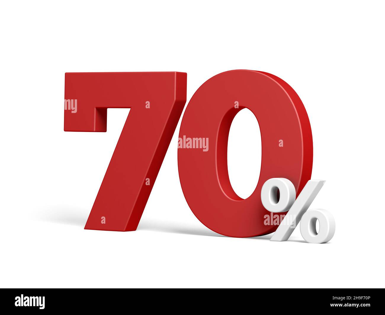 Seventy percent isolated on white background. Discount. 70% off. 3d illustration. Stock Photo