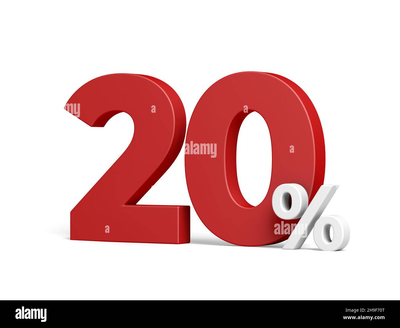 Twenty percent isolated on white background. Discount. 20% off. 3d illustration. Stock Photo