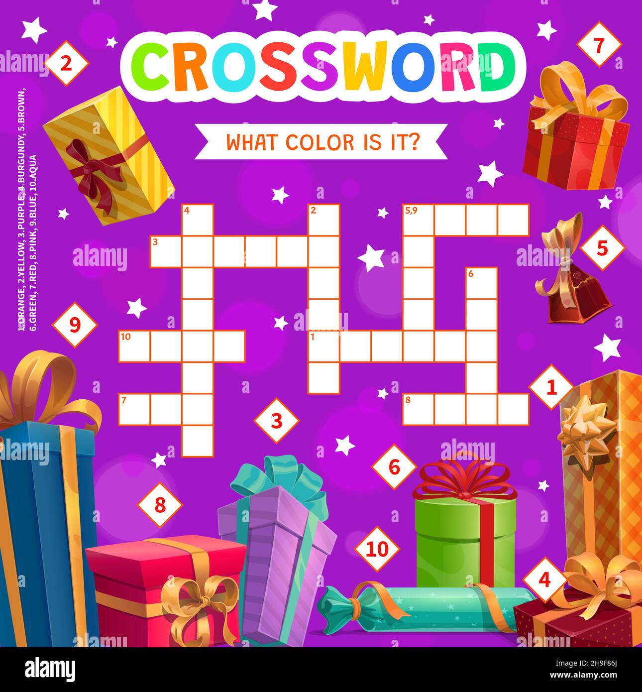 Christmas and birthday holiday gifts and presents, vector crossword ...