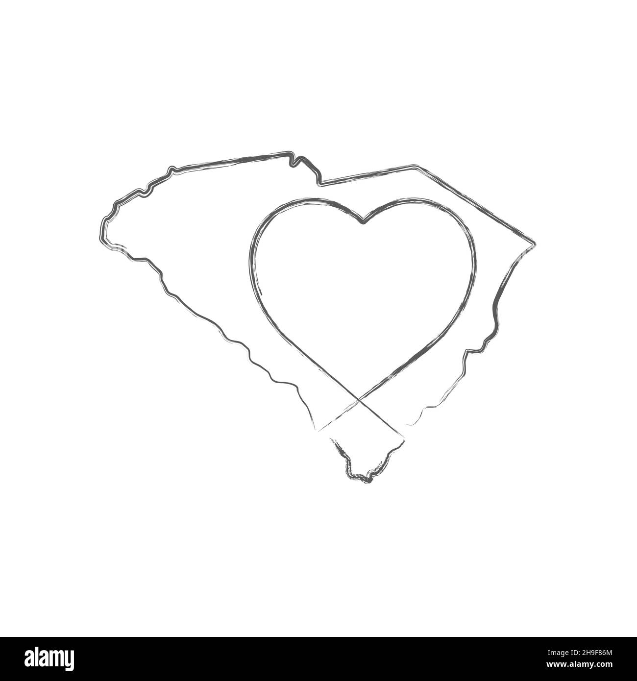 South Carolina Us State Hand Drawn Pencil Sketch Outline Map With Heart