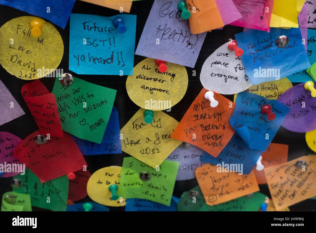 Some wishes for 2022 are displayed on The Wishing Wall in Times Square