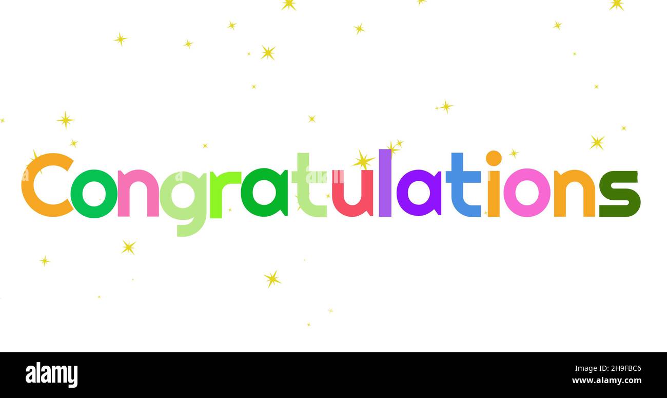 Digitally generated image of colorful congratulations text against ...