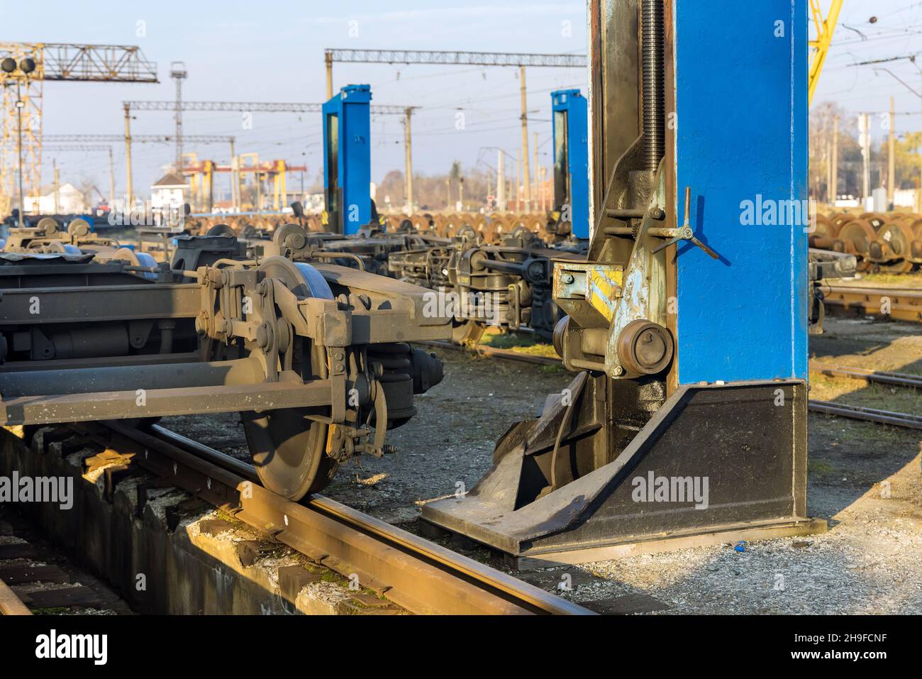 Main industrial jack that raises wagon from the train Stock Photo