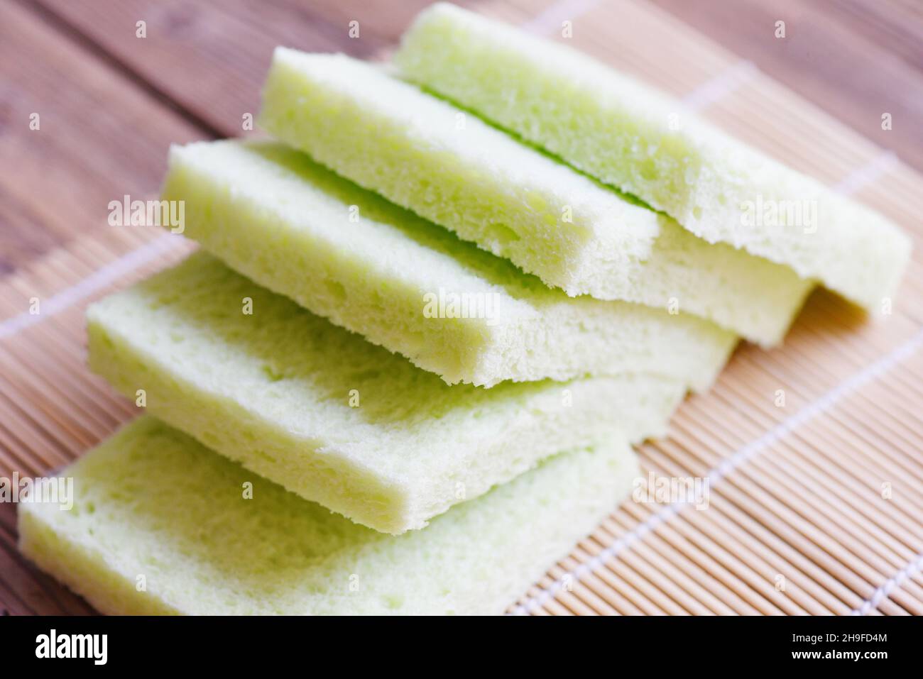 Sliced Bread On Wooden Plate Table Pandan Bread Sandwich Stock Photo Alamy