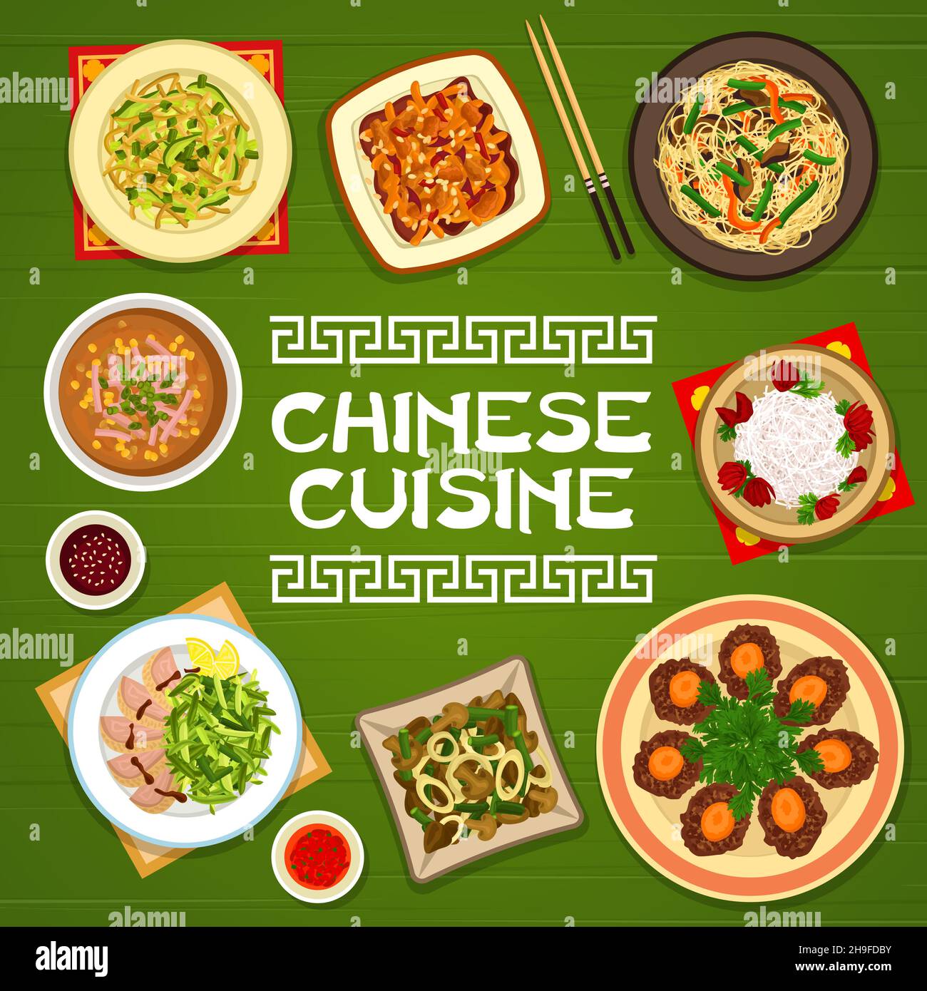 Chinese cuisine food, Asian restaurant menu cover with China