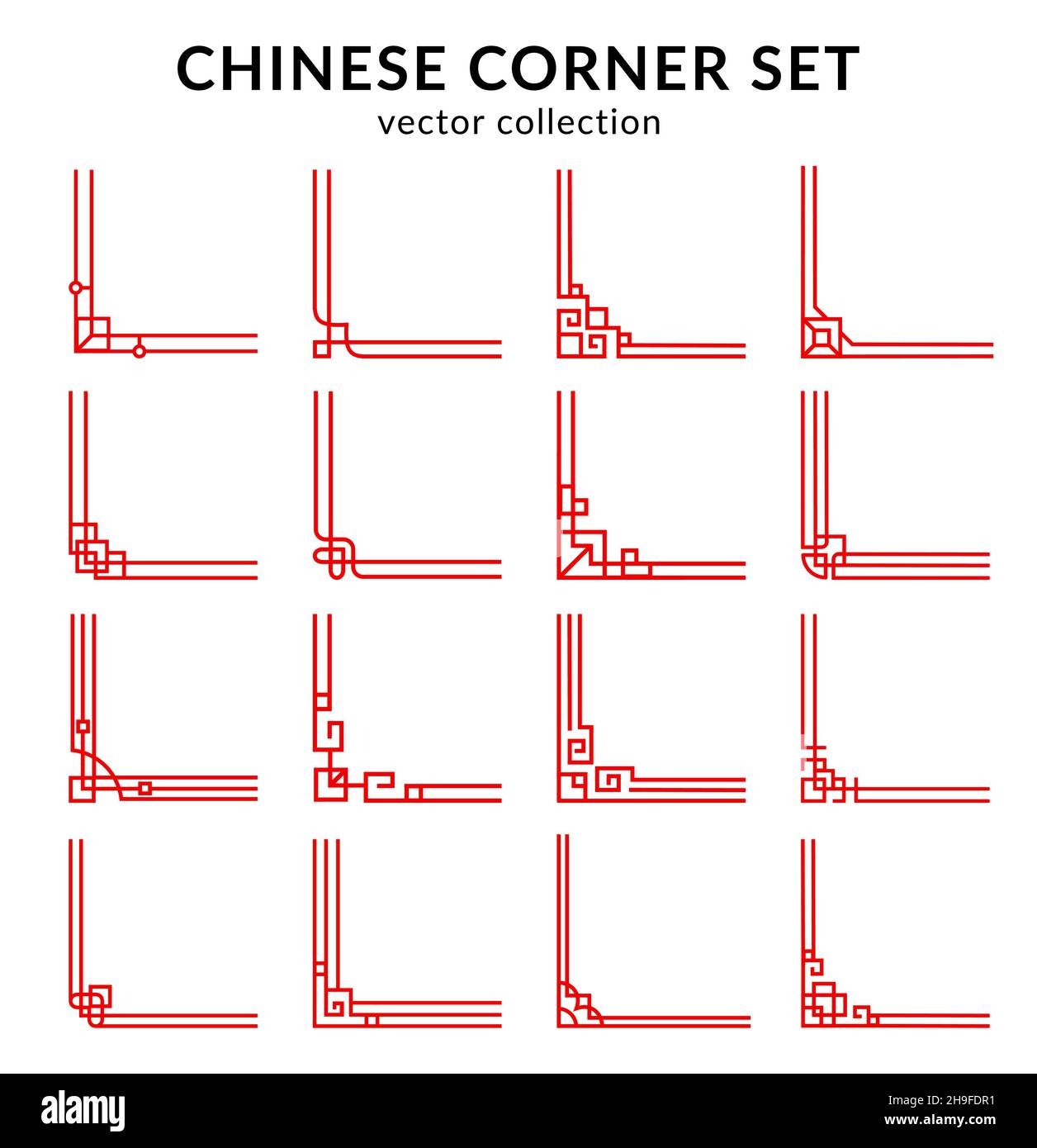 Chinese red frame corners and dividers set, vector oriental asian