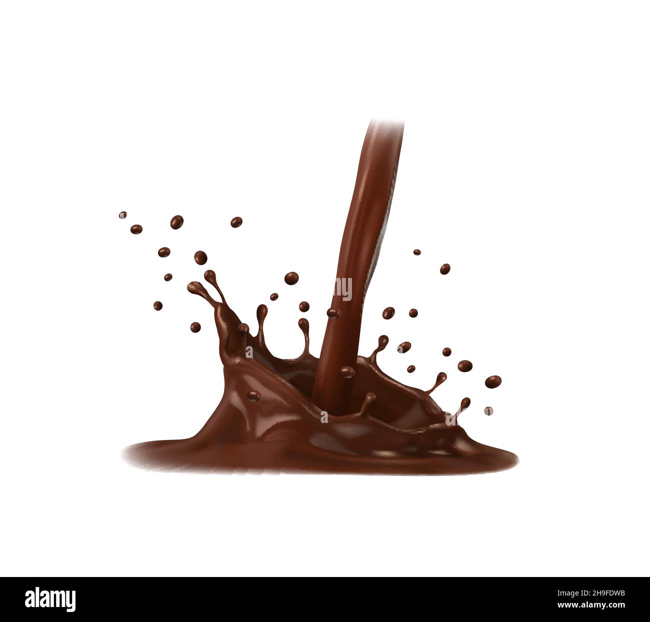 Chocolate, coffee milk and cocoa vector flow with crown splash and