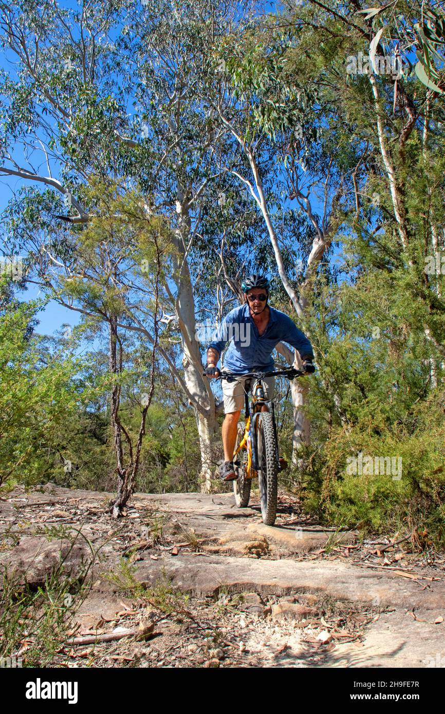 Cycling on the Woodford Oaks Trail Blue Mountains National Park Stock Photo Alamy