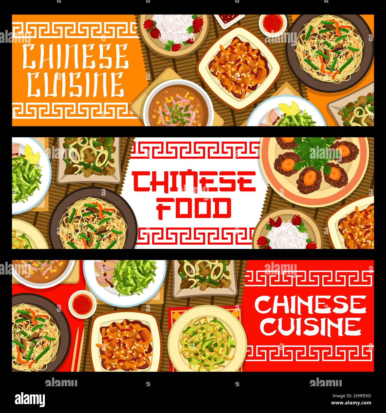 Chinese food banners, Asian cuisine menu dishes, vector China