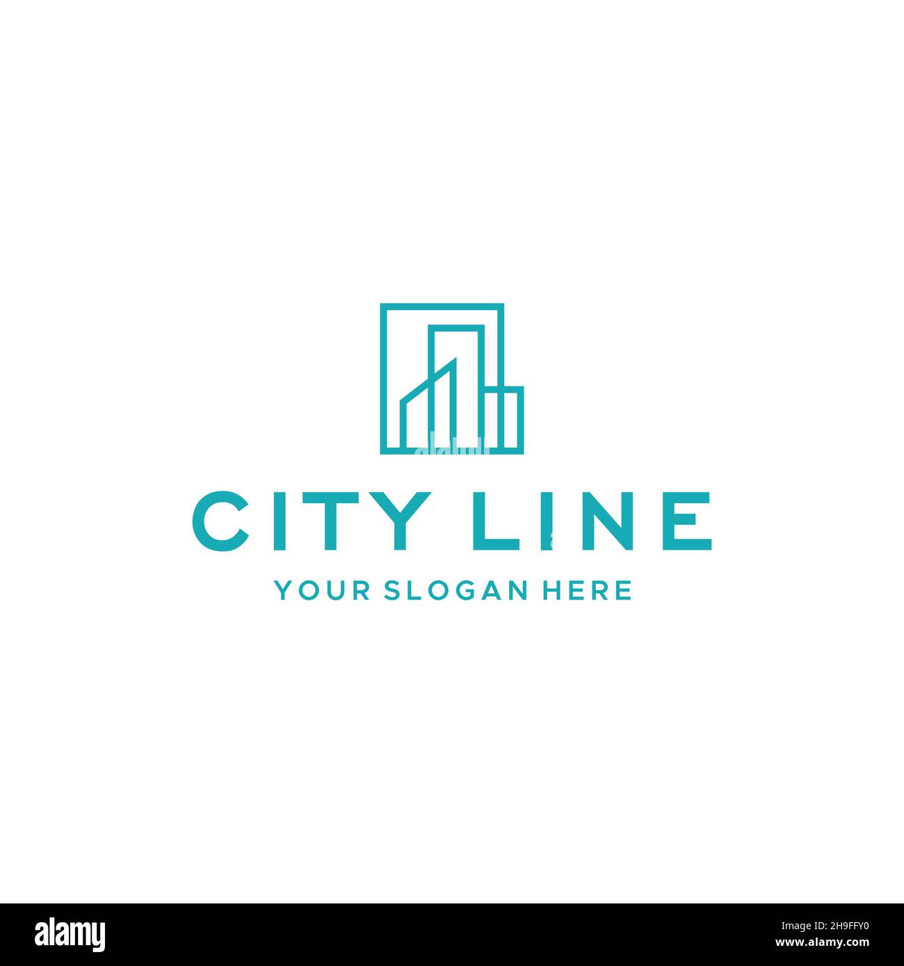 flat CITY LINE building apartment logo design Stock Vector