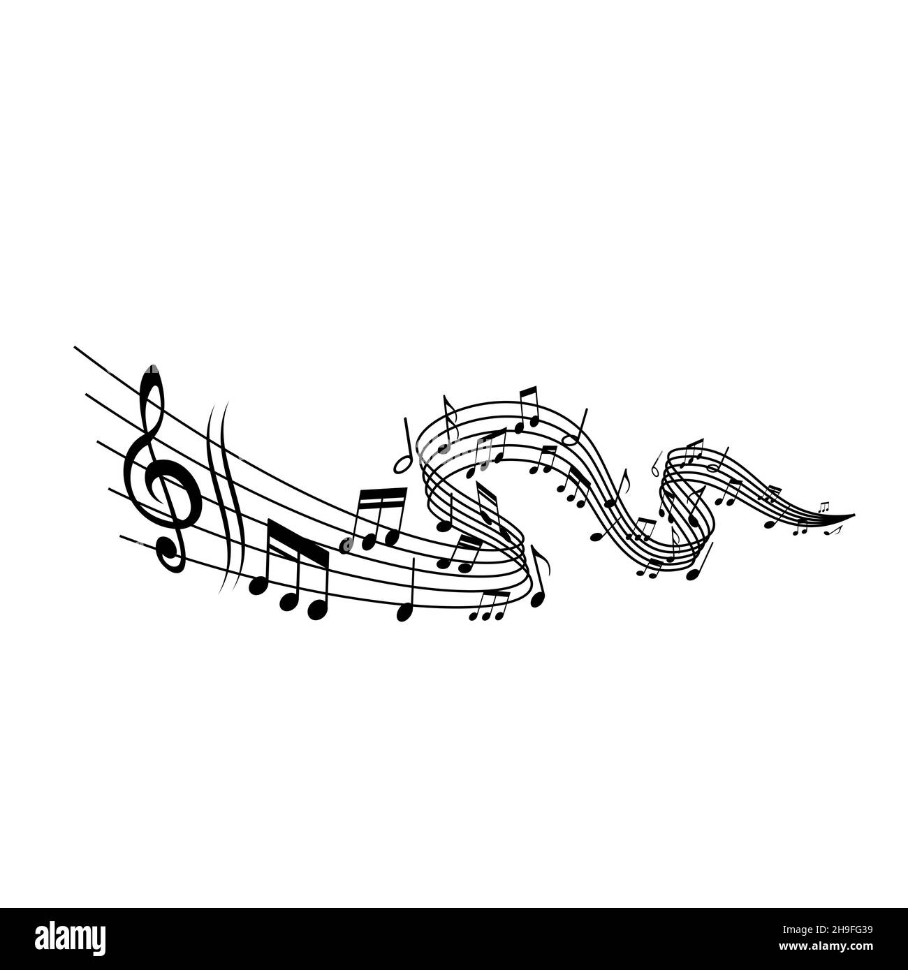 Music wave with staff, treble clef and notes symbols. Music melody