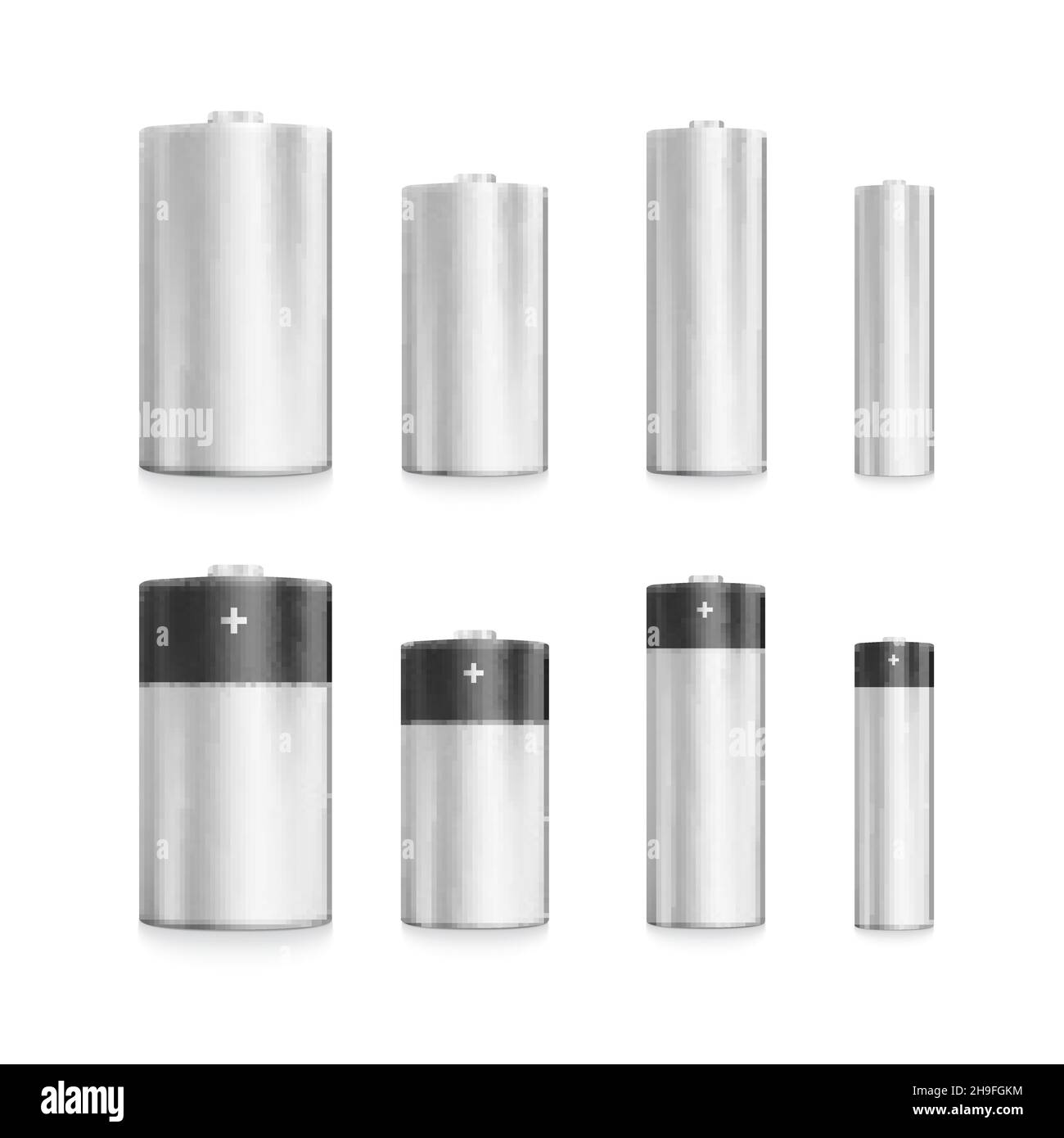 Set of battery in different size. Gray color Stock Vector