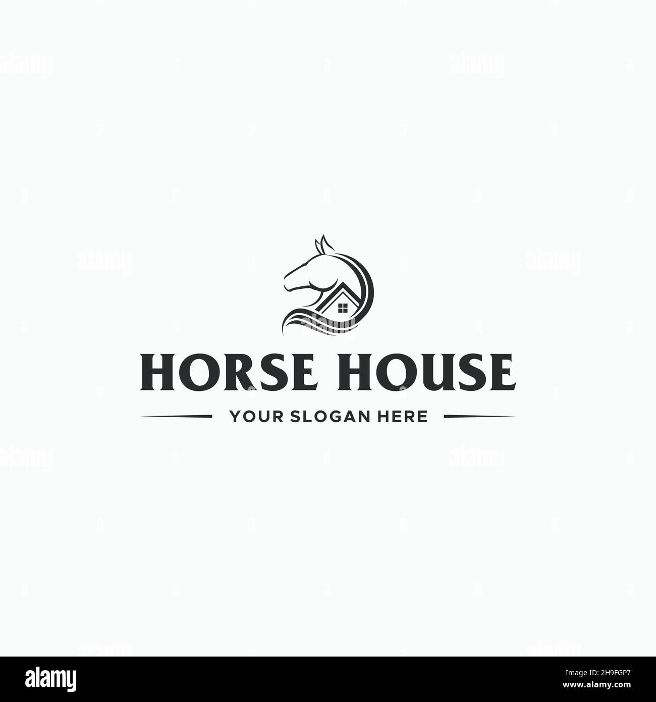 flat line art HORSE HOUSE building logo design Stock Vector