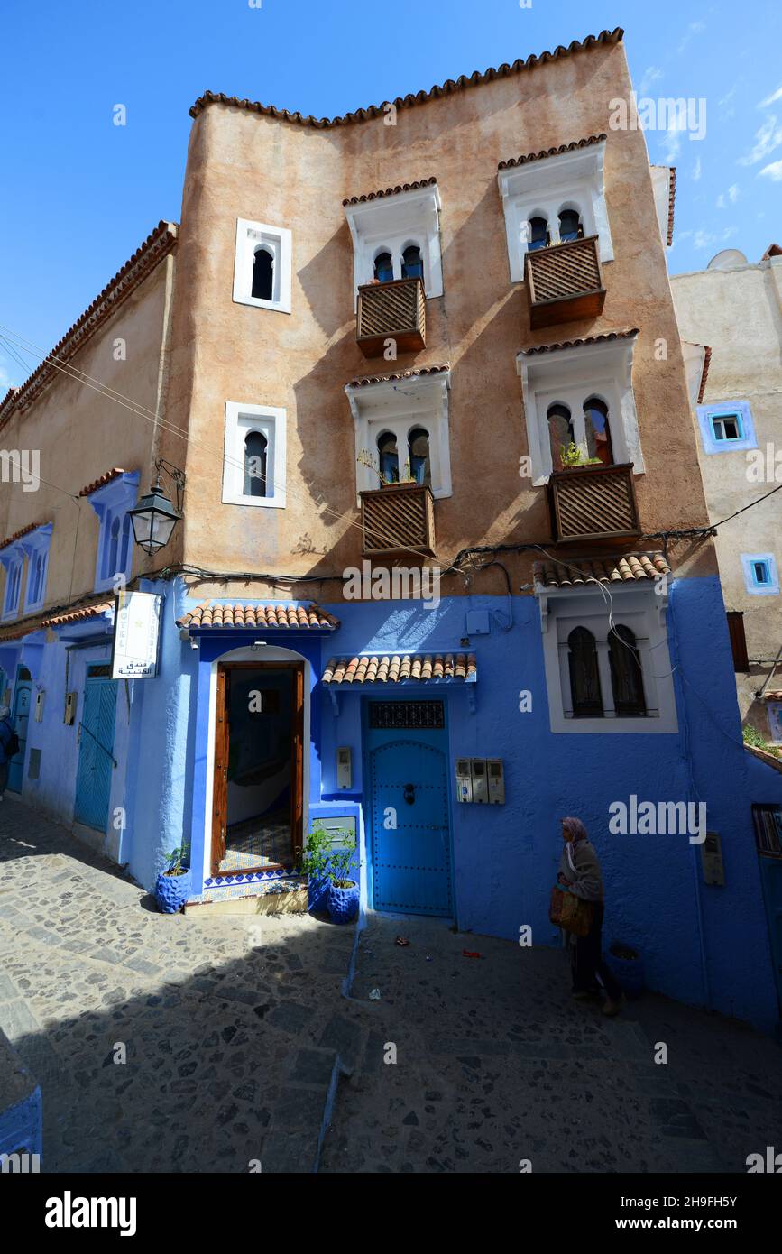 Traditionally blue painted houses in the medina of Chefchaouen in the