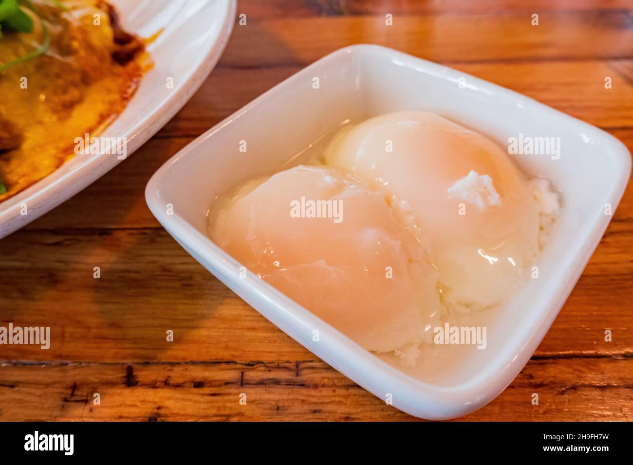 Close up shot of Onsen tamago at Salk Lake City, Utah, USA Stock Photo