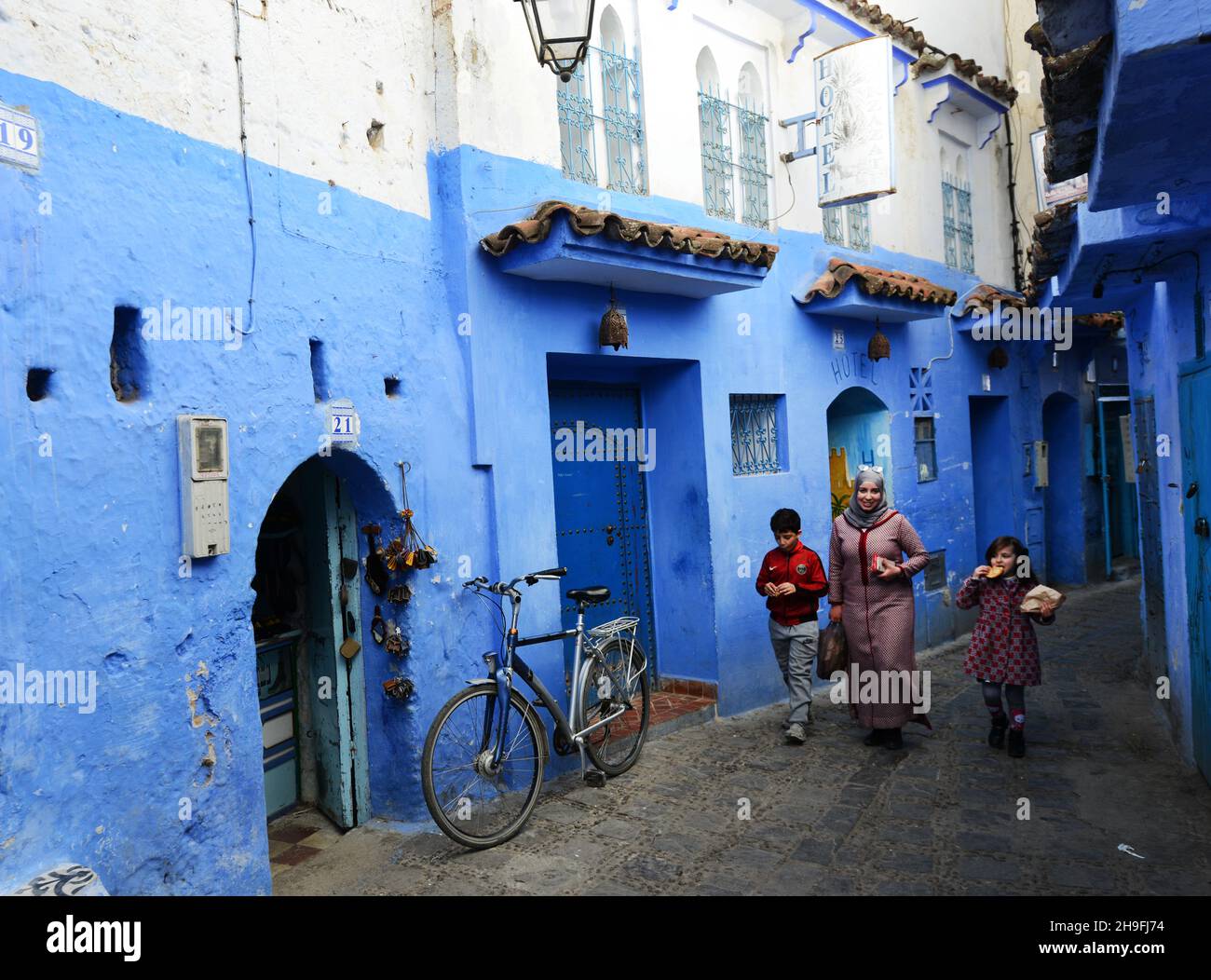 Traditionally blue painted houses in the medina of Chefchaouen in the