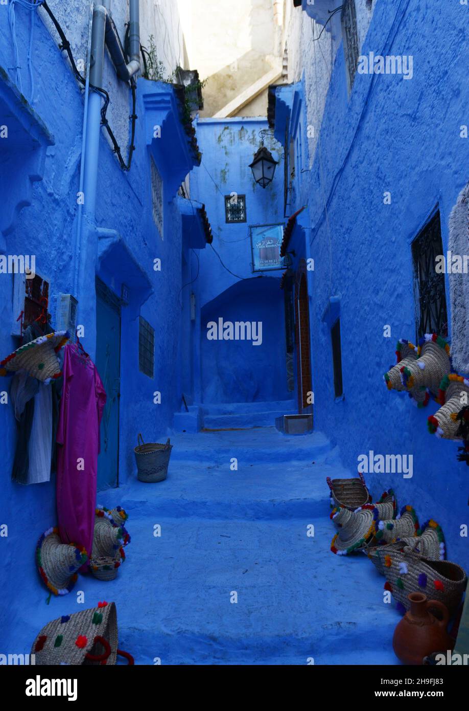 Traditionally blue painted houses in the medina of Chefchaouen in the