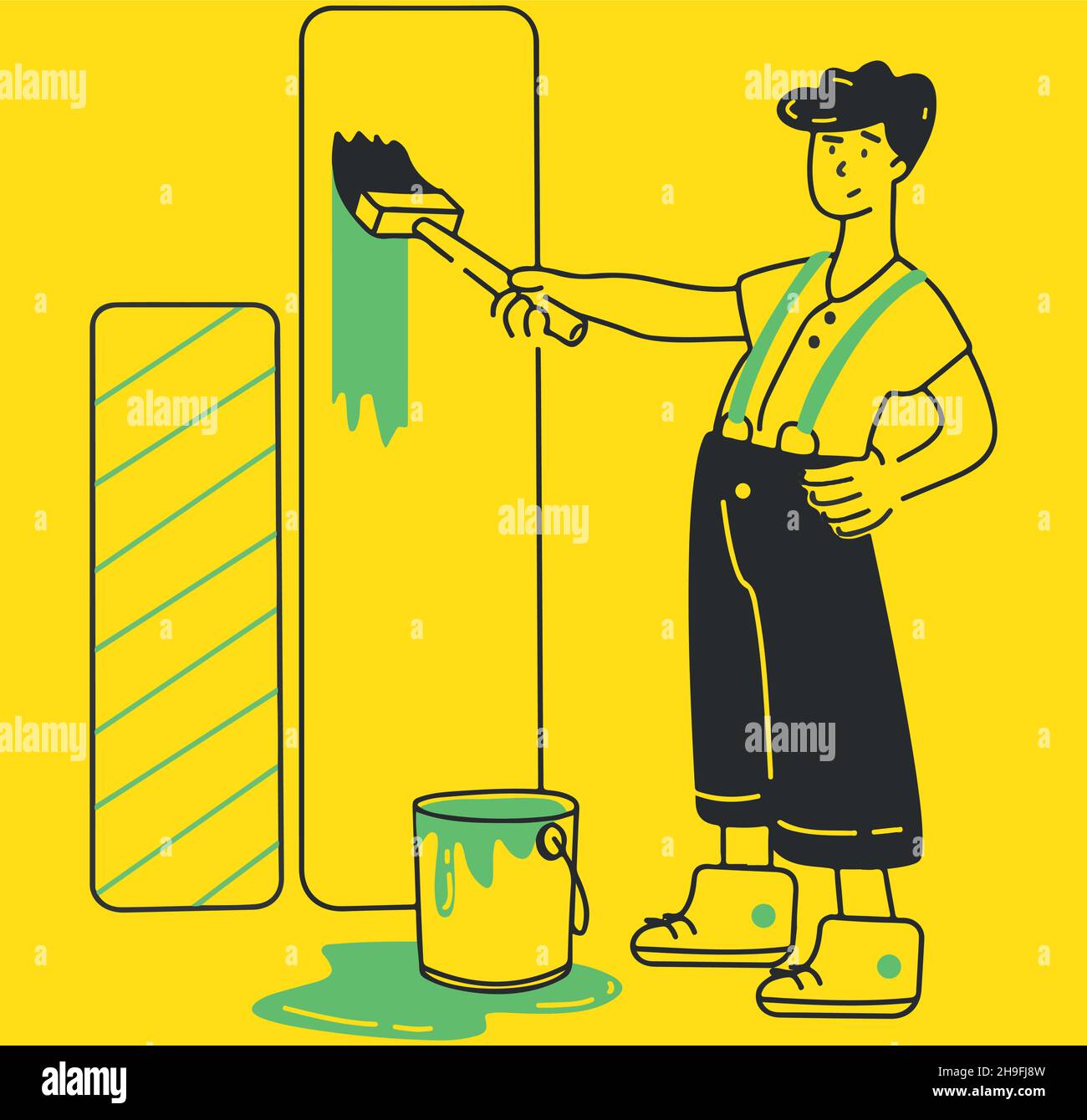 Man paints graph vector concept flat vector illustration transparent background for mobile apps and web designs Stock Vector