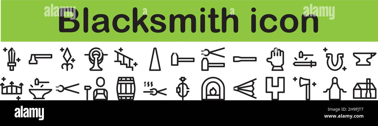 Blacksmith icon set line thin outline pack collection vector ...