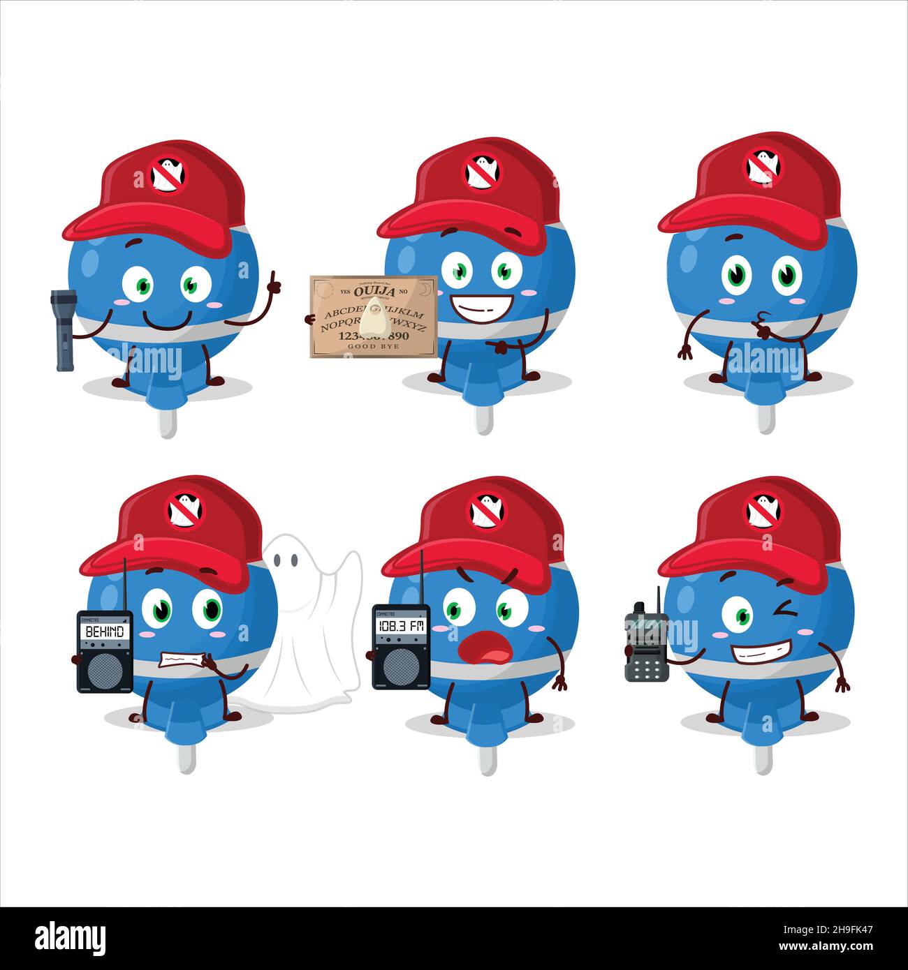 Ghost hunter cartoon blue lolipop wrapped character using camera ...