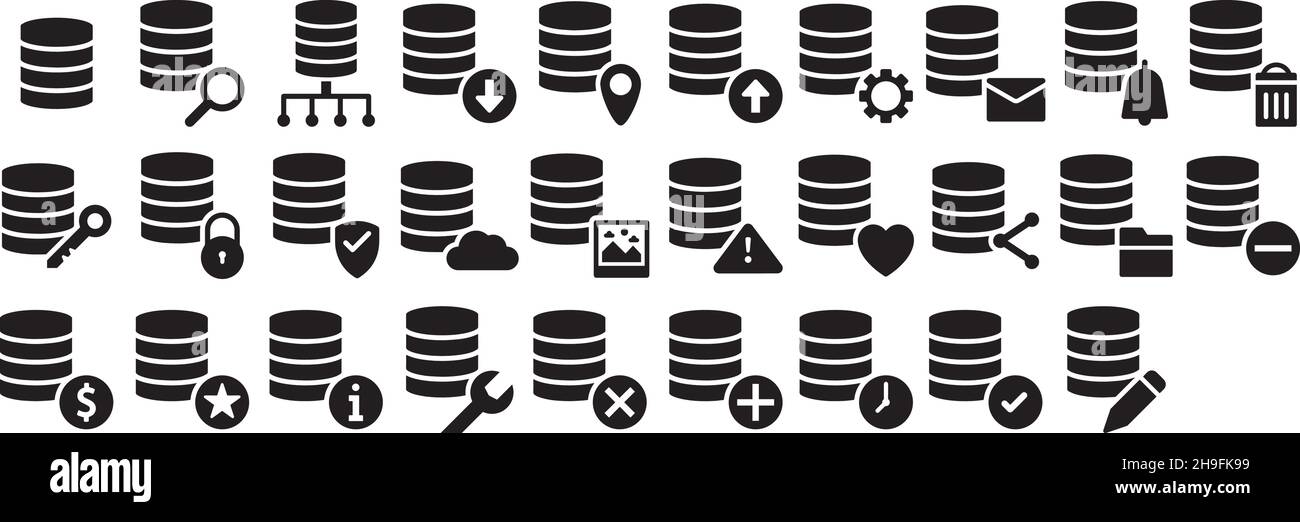 Database icon set solid filled glyph pack collection vector transparent ...