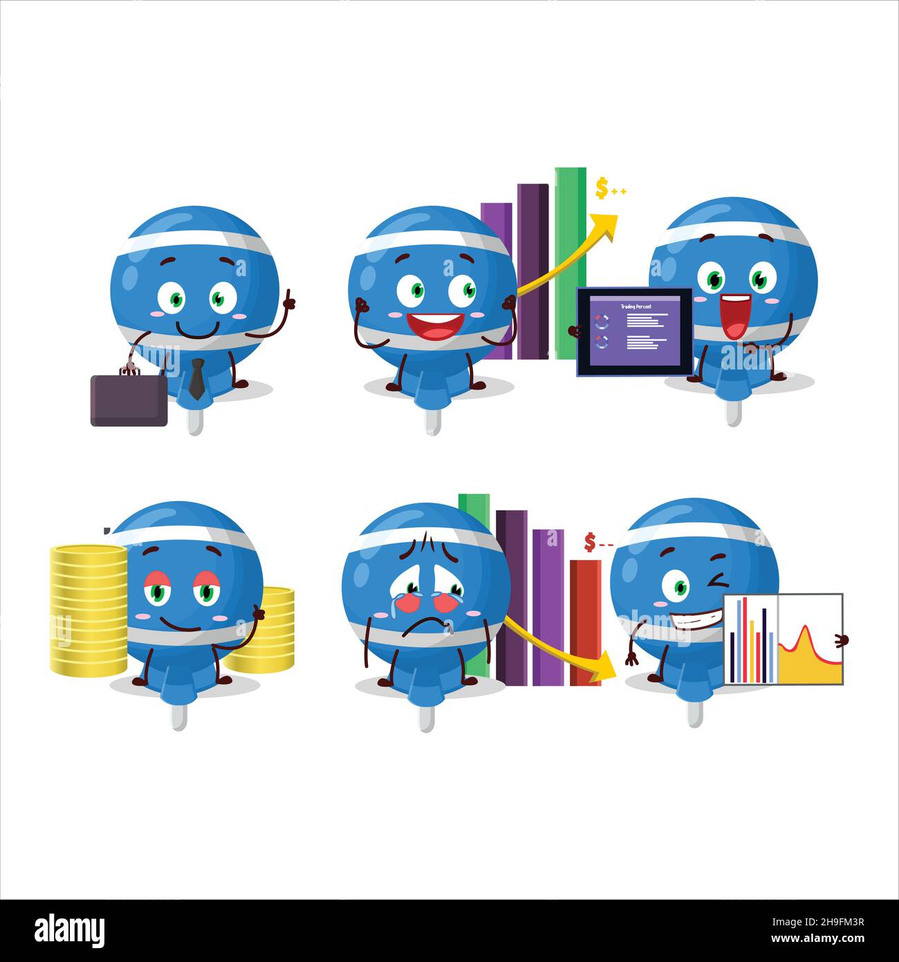 Blue lolipop wrapped character designs as a trader investment mascot ...