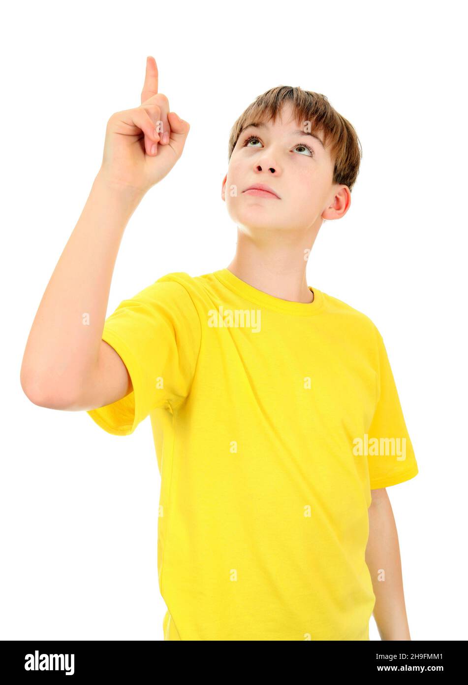 Kid pointing up Isolated on the White Background Stock Photo - Alamy