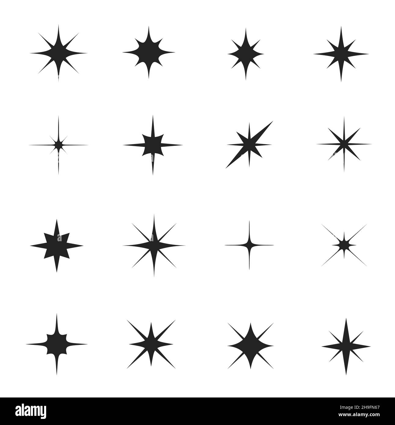 Star sparkle and twinkle, star burst and flash isolated vector signs
