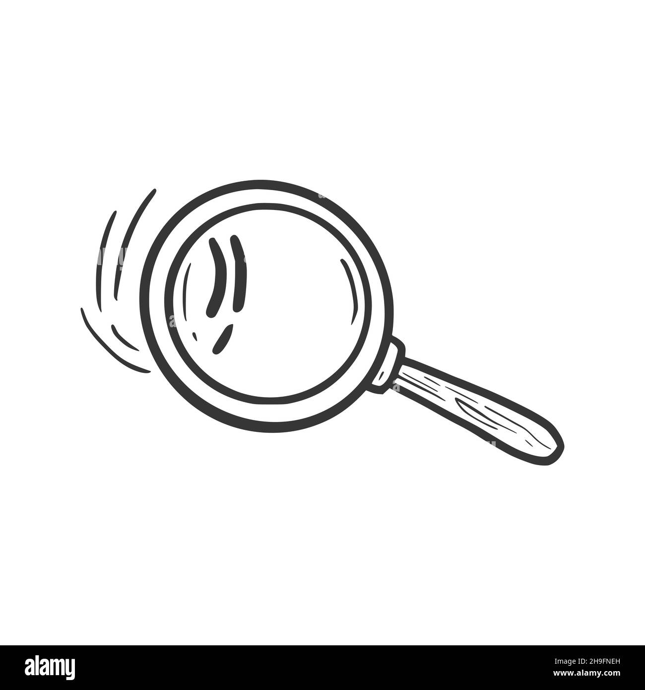 Magnifier glass icon with fingerprint. Hand drawn doodle sketch style