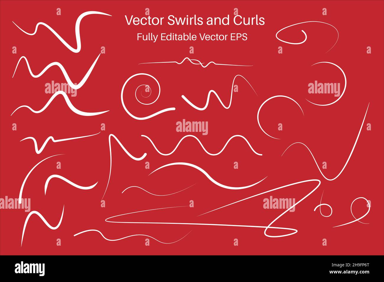 Set of hand drawn swashes, swirls and curls isolated on red background. Fully Editable resources for your project Vector EPS format. Stock Vector