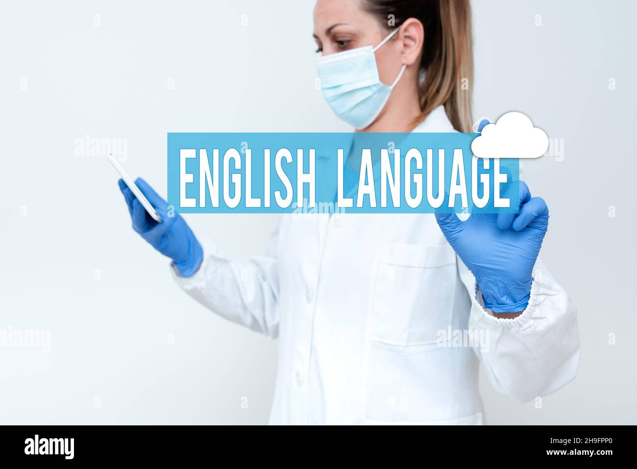 Sign displaying English Language. Word Written on third spoken native lang in world after Chinese and Spanish Demonstrating Medical Techology Stock Photo