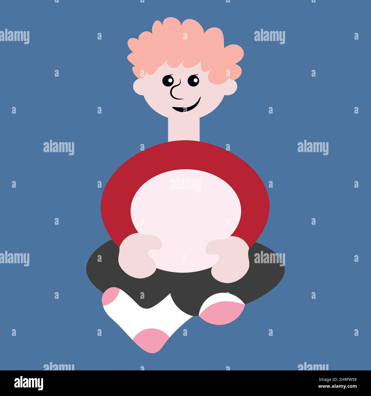 Illustration on a square background a man sitting cross his legs a