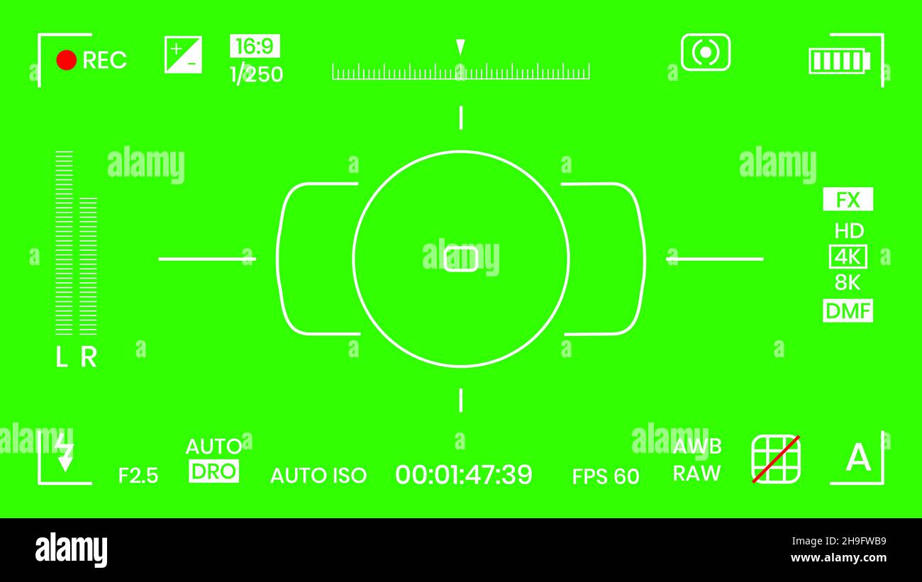 Green colored chroma key camera rec frame viewfinder overlay background