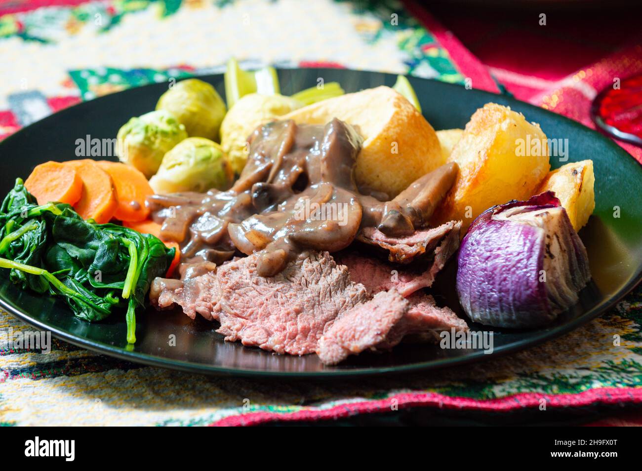 Roast Beef. English style roast dinner. Christmas dinner Stock Photo