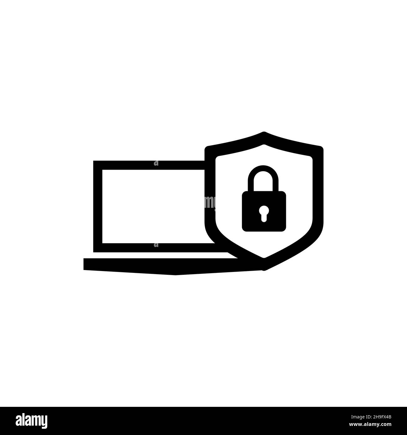 Laptop data security icon. Protected shield, antivirus, cyber security concept icon isolated on white background. Stock Vector