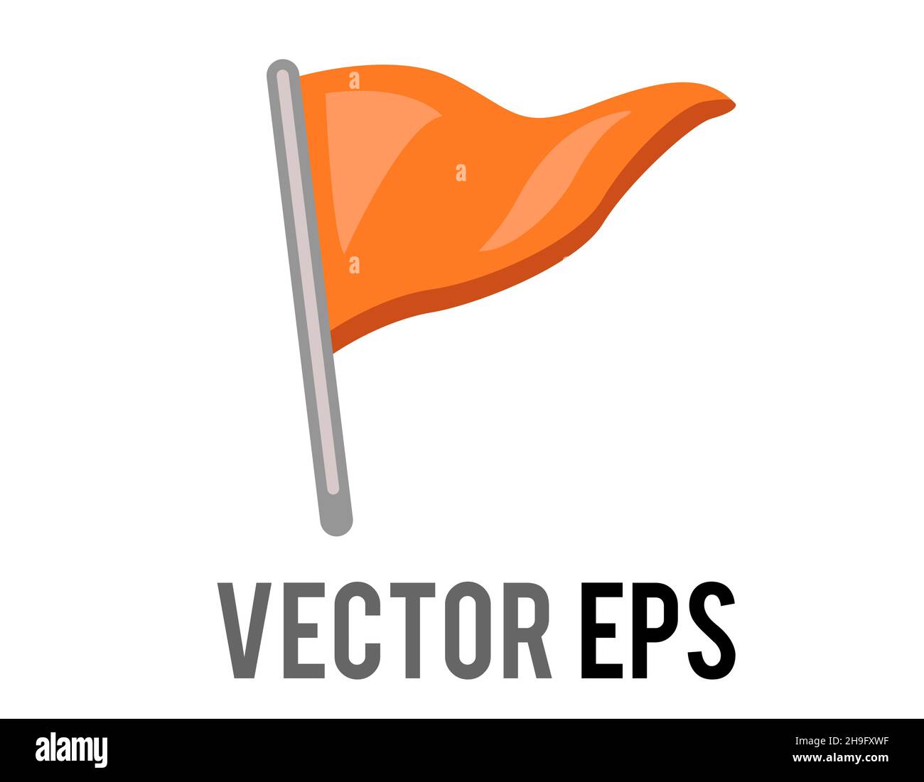 The isolated vector triangular gradient orange flag icon with silver pole. Most commonly
