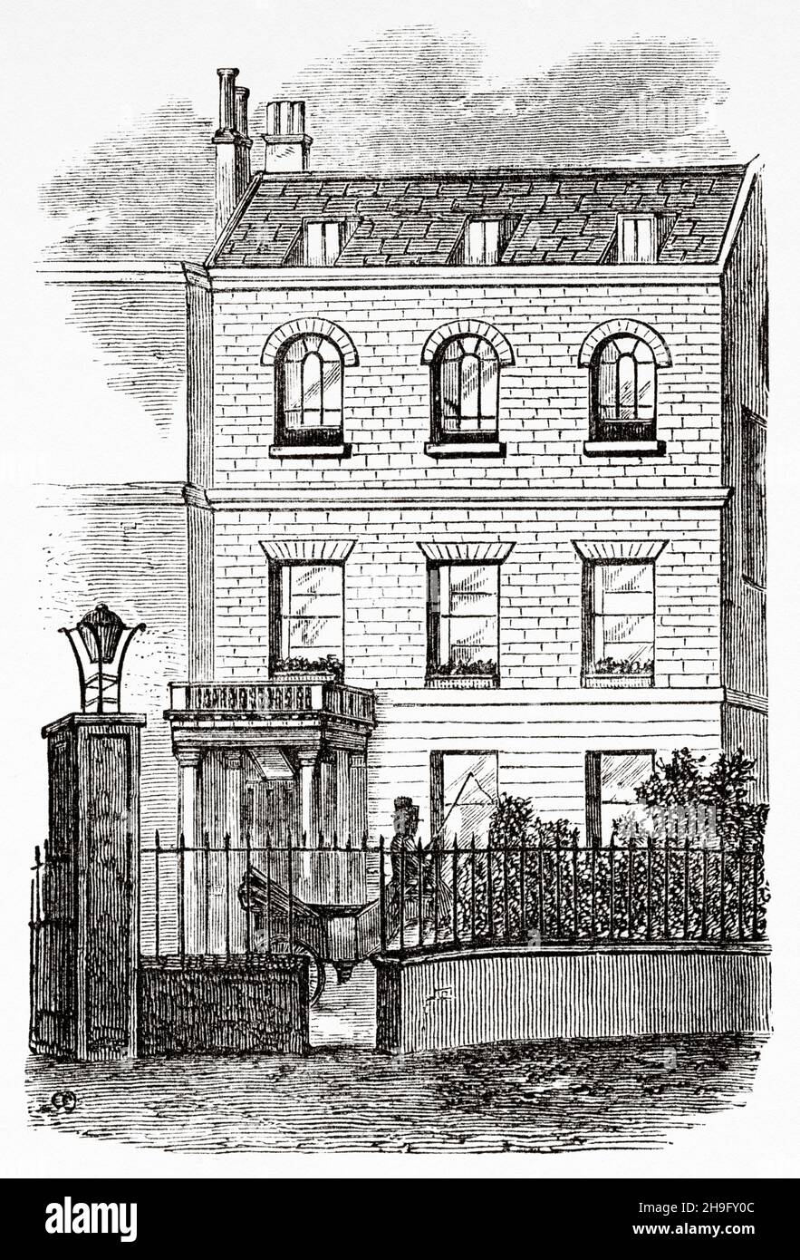 Tavistock House was the London home of Charles Dickens and his family from 1851 to 1860. At Tavistock House Dickens wrote Bleak House, Hard Times, Little Dorrit and A Tale of Two Cities. Illustration from the Charles Dickens novel Little Dorrit by Hablot Knight Browne (1815-1882) English artist known as Phiz Stock Photo