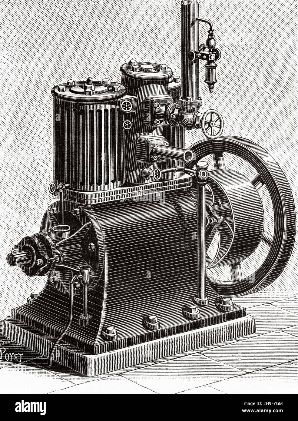 Westinghouse system high speed steam engine. Old 19th century engraved illustration from La Nature 1885 Stock Photo