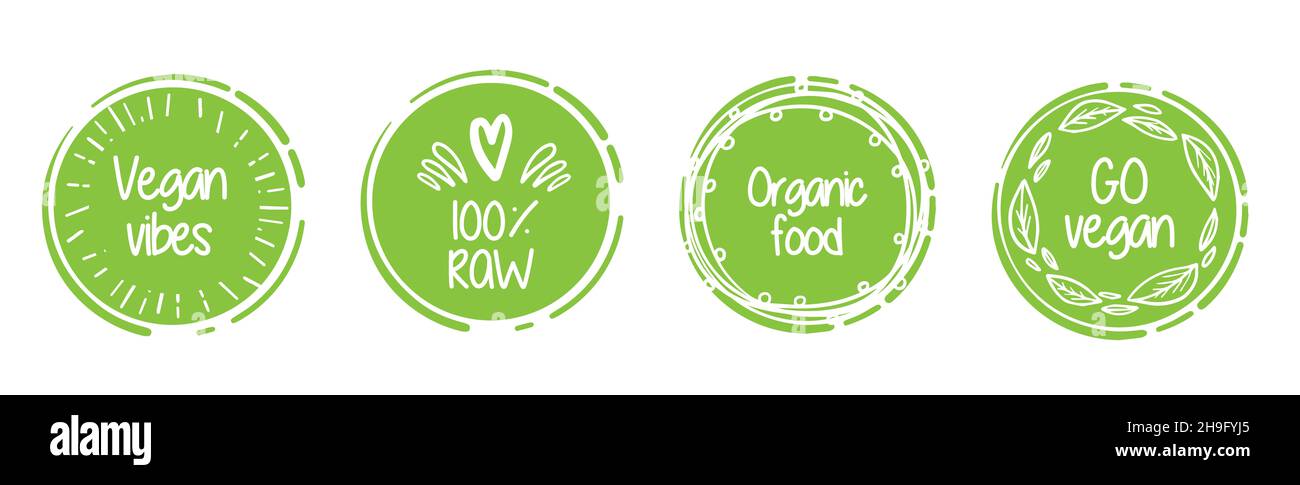 Healthy lifestyle icons on yellow background. Go vegan and organic food. Stock Photo