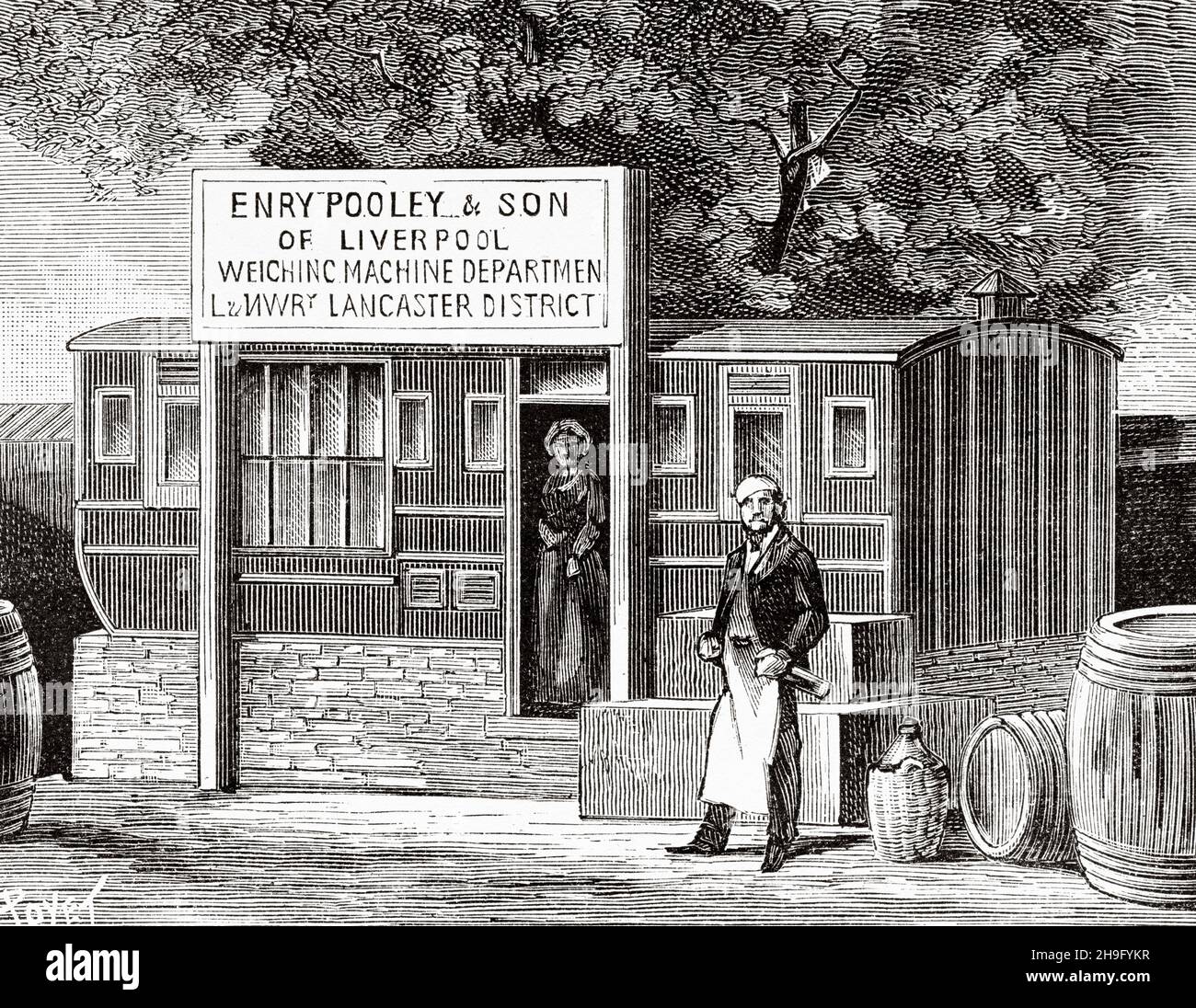 Dwelling in an old railway carriage in England. Old 19th century engraved illustration from La Nature 1885 Stock Photo