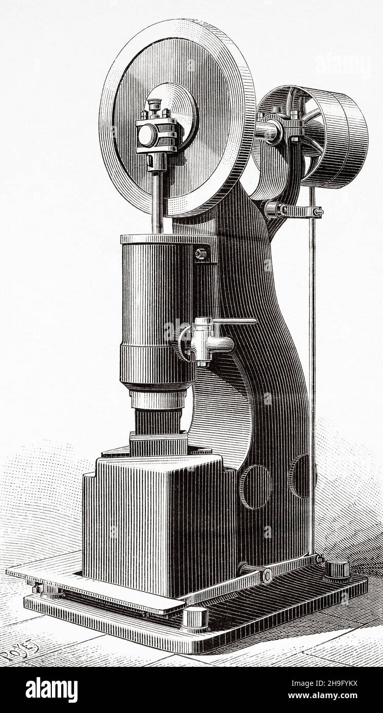 Pneumatic hammer Arns system. Old 19th century engraved illustration from La Nature 1885 Stock Photo