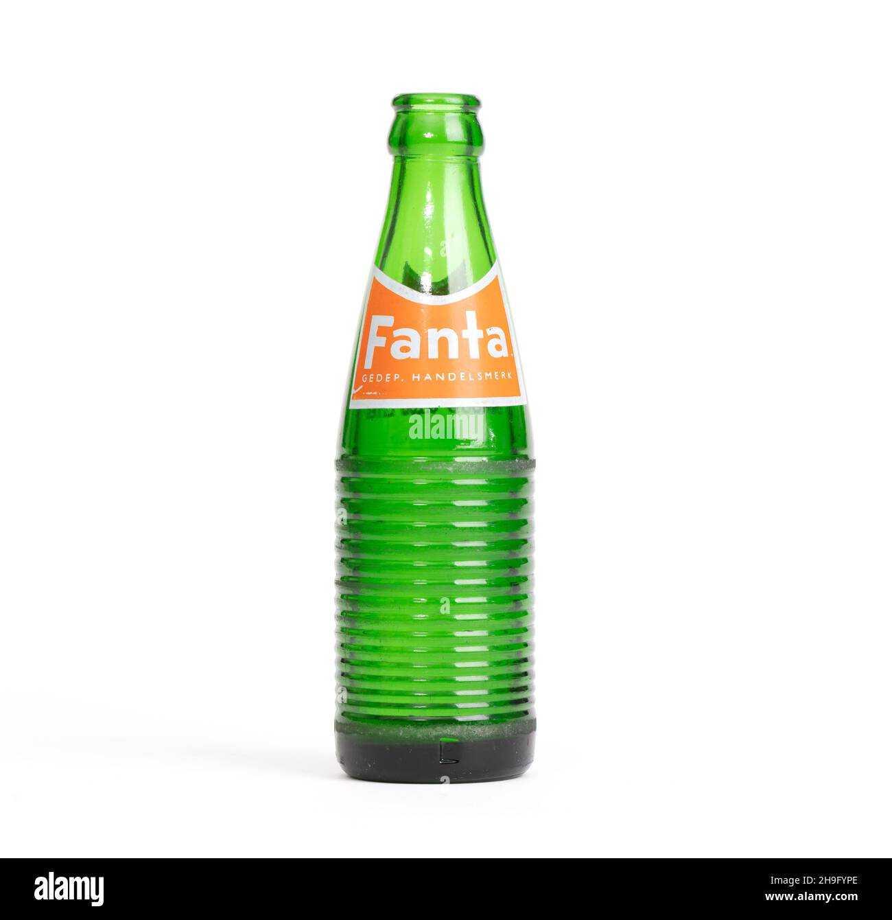 Leeuwarden, the Netherlands on november 22, 2021: Retro glass bottle of Fanta brand (1967) Stock Photo