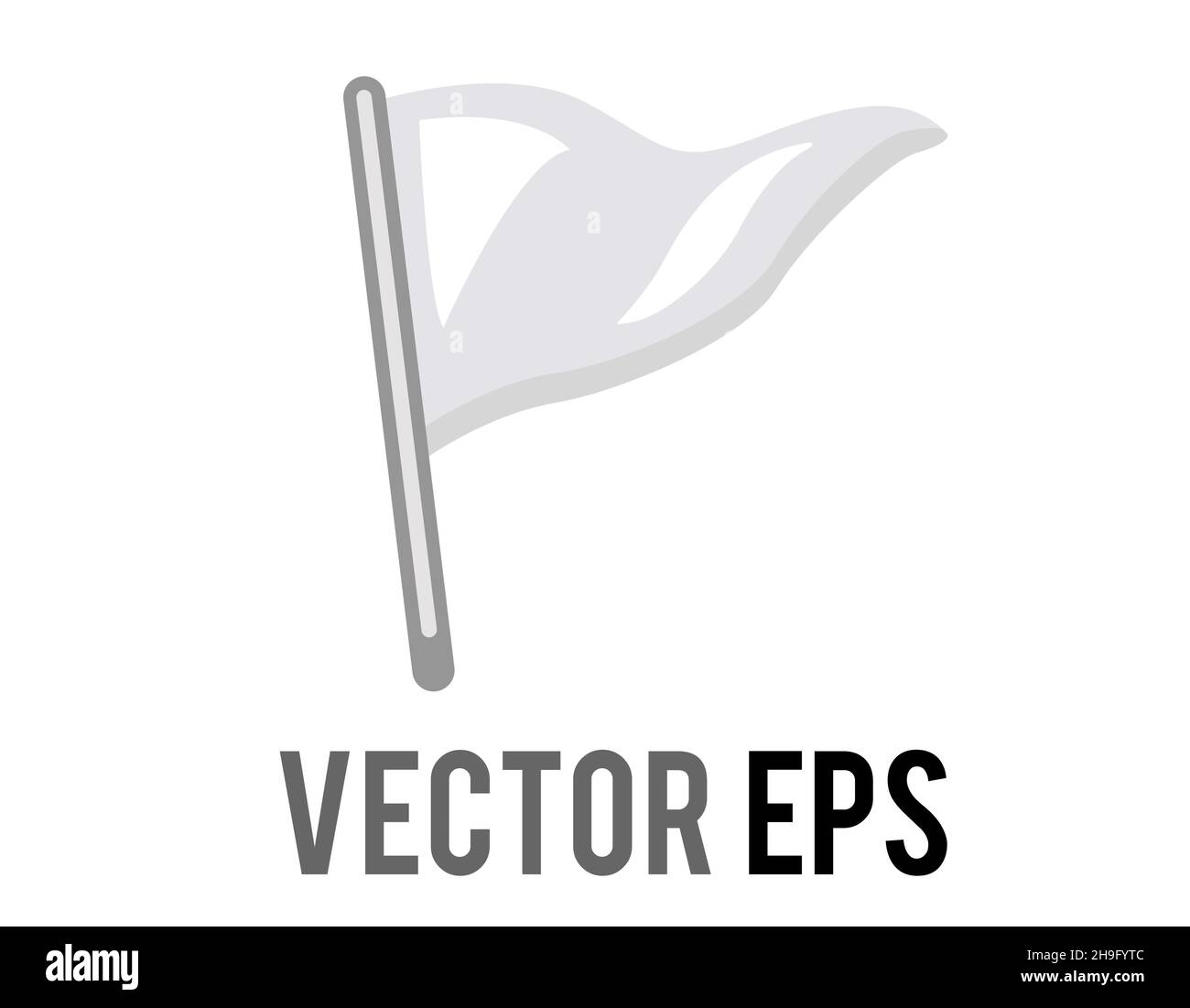 The isolated vector triangular white flag icon with silver pole. Most commonly associated with