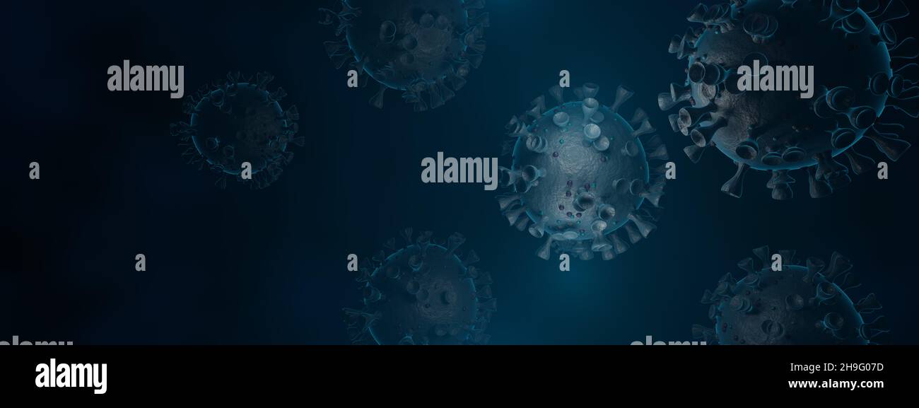 Corona Virus banner illustration - Microbiology And Virology Concept - 3D Rendering Stock Photo